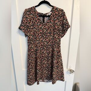 LOFT Floral Tie Sleeve Pocket Flare Dress